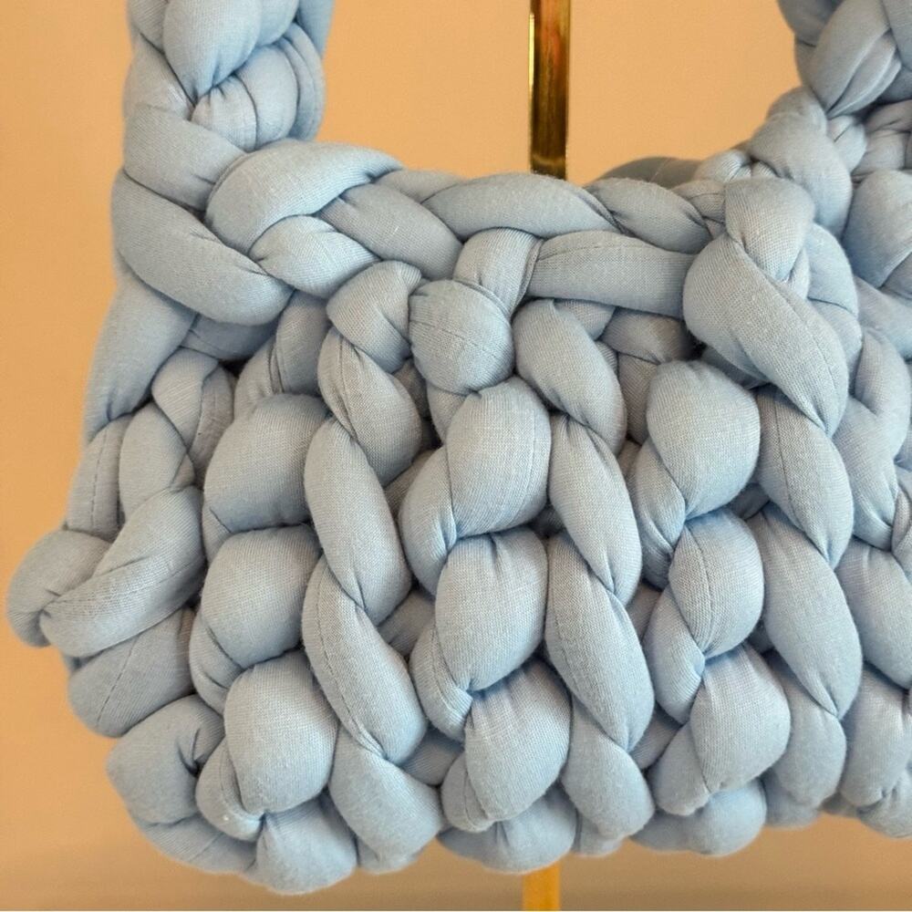 The Mel Mini Chunky Knit Handmade Crochet Handbag Light Blue Small - Picture 2 of 10